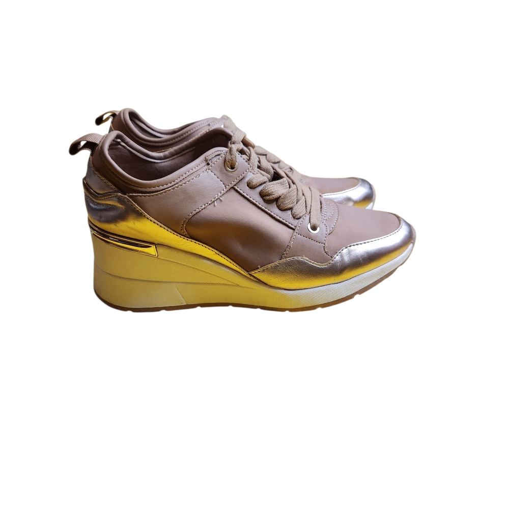 Aldo Brown and Gold Metallic Platform Sneakers